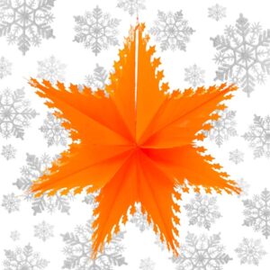 neon orange star snowflake sustainable xmas decoration on a snowflake background